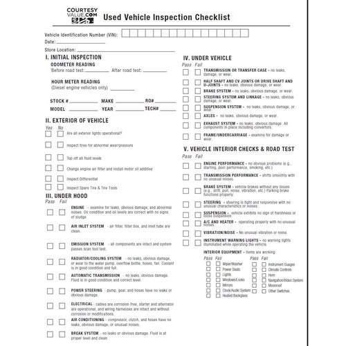 My Dealer Supply Used Vehicle Inspection Checklist